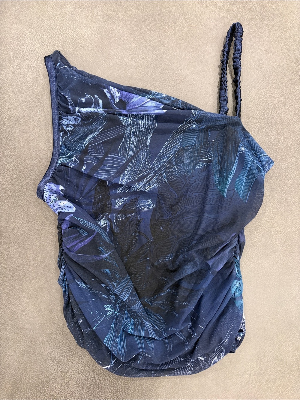 Guess Navy Blue Floral One-Shoulder Top